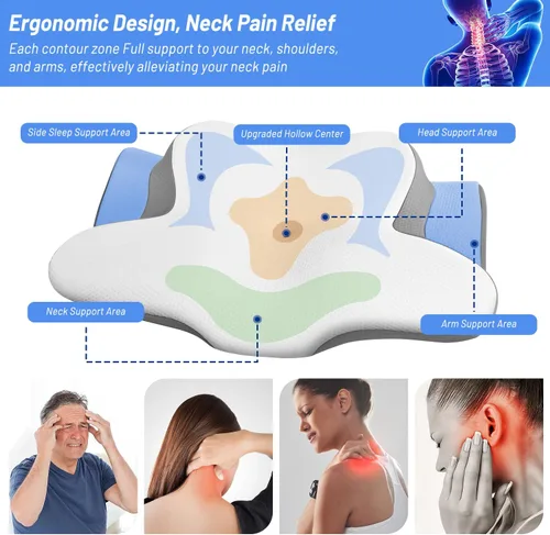 Vista 2 de Almohada cervical para aliviar el dolor de cuello, almohada ortopédica ergonómica de espuma viscoelástica para dormir, almohadas cervicales de apoyo