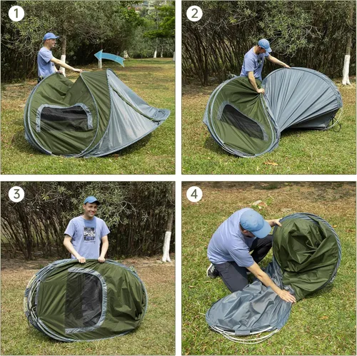 Vista 2 de Night Cat Pop-up Camping Tent: 2 Person Tent Waterproof Instant Easy Setup Family Tent