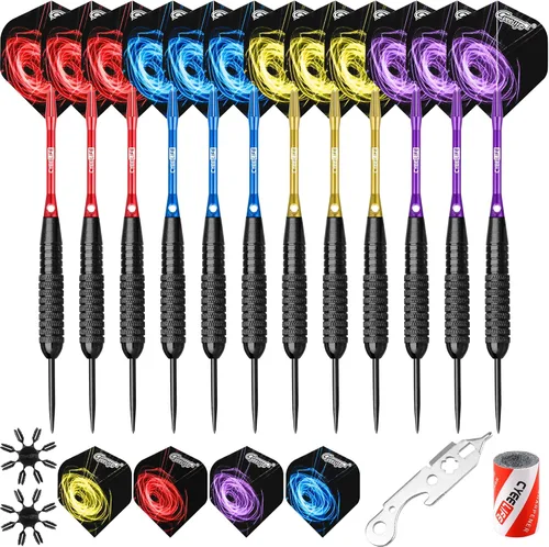 Vista 7 de CyeeLife Steel Tip Darts Set with Shafts, Protectors,Extra Flights,Sharpener and Tools
