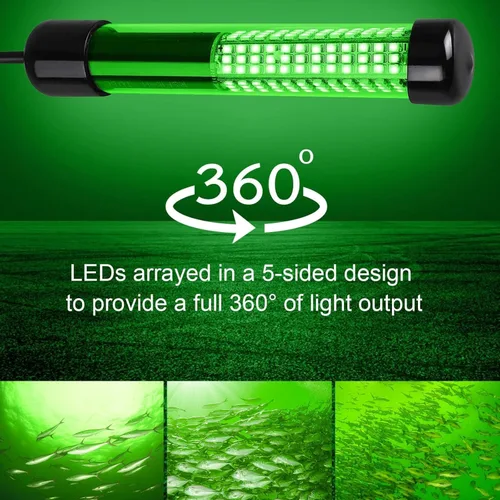 Vista 2 de Linkstyle Luz sumergible de pesca de 12 V, 2000LM lámpara submarina de atracción de peces verdes con cable de 16.4 ft para pesca nocturna de barco