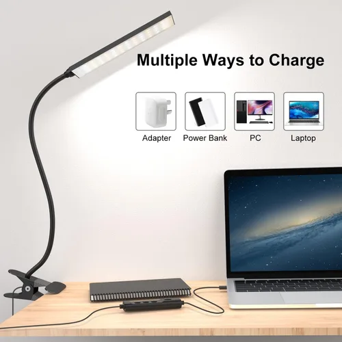 Vista 6 de RAOYI Lámpara de escritorio LED, clip USB de 5 W, lámpara de mesa con abrazadera de lectura para cuidado de los ojos con 48 luces LED, cuello