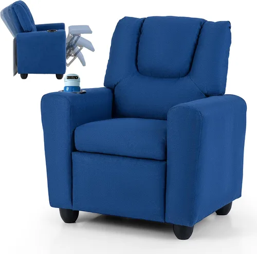 HONEY JOY Sofá reclinable 2 en 1 para niños, sofá con reposabrazos para niños y niñas a partir de 3 años, reposapiés ajustable, superficie de tela,