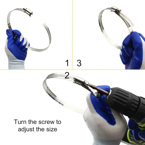 Vista 4 de Abrazaderas de conducto de acero inoxidable 304 ajustables de 4.5 pulgadas para abrazadera de manguera de 4 pulgadas, abrazadera de conducto