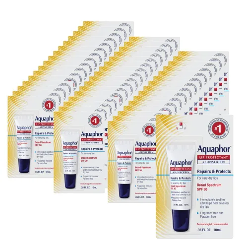 Aquaphor Bálsamo labial para reparación de labios con protector solar, protector labial, bálsamo labial SPF 30, tubo de 0.35 onzas (paquete de 48)