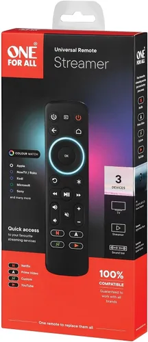 Vista 7 de One For All Streamer Remote (nuevo, en embalaje minorista) – Controla hasta 3 dispositivos – (IR) – Controla tu streamer Box, TV y barra de sonido