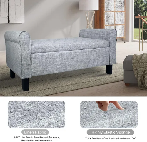 Vista 37 de Babion Banco otomano de almacenamiento con brazos, banco de extremo de cama para dormitorio, banco de almacenamiento con botones para entrada, sala