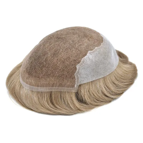 Vista 397 de Toupee - Sistemas de reemplazo de cabello para hombre, encaje frontal suizo, nudo blanqueado, pieza de cabello humano natural