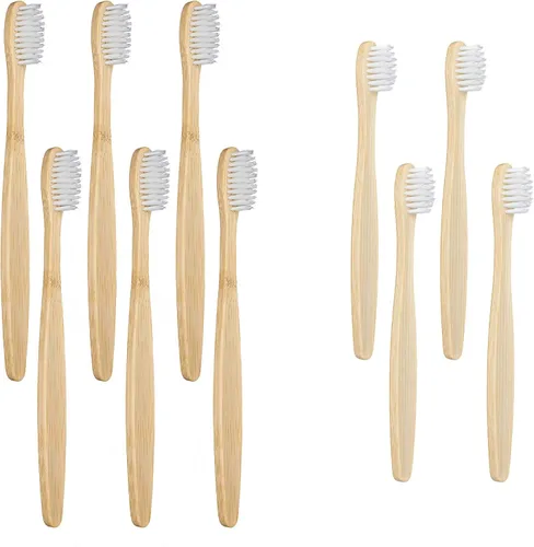 Vista 9 de SEVENHEAD 10 cepillos de dientes de bambú cerdas suaves de madera para adultos, cepillos de dientes naturales biodegradables libres de BPA