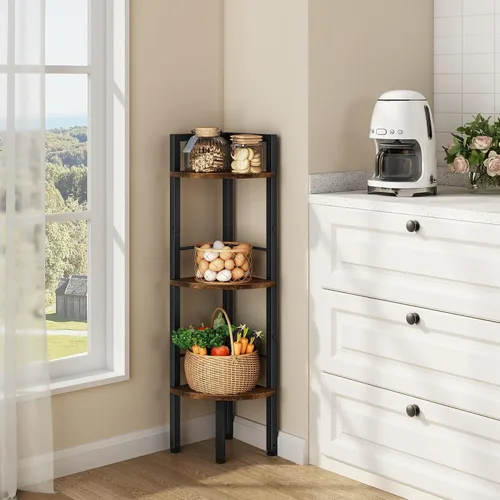 Vista 8 de Tajsoon Corner Shelf Stand 4 Tier 48.5" with Metal Frame, Rustic Brown Marrón rústico