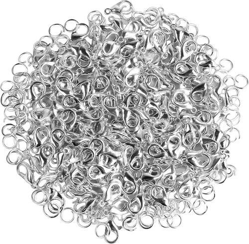 400 piezas de cierres de garra de langosta con kit de anillos de salto abiertos, cierres plateados para pulseras y collares, ganchos para hacer