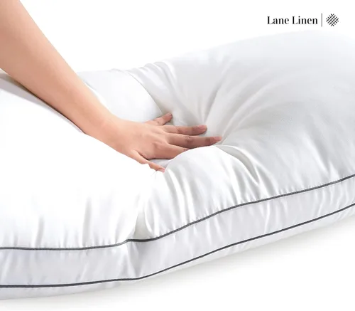 Vista 5 de LANE LINEN Juego de 2 almohadas de cama de tamaño estándar, almohadas de hotel con refuerzo de apoyo suave medio, almohada estándar de plumón