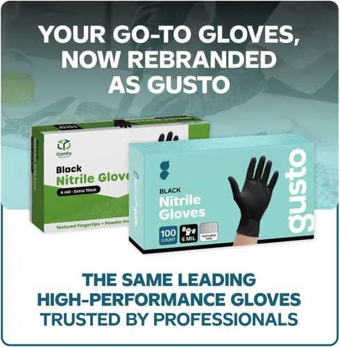 Vista 2 de Comfy Package Guantes de nitrilo negros RESISTENTES de 6 mil, resistentes a químicos, sin látex y sin polvo, con yemas texturizadas, guantes