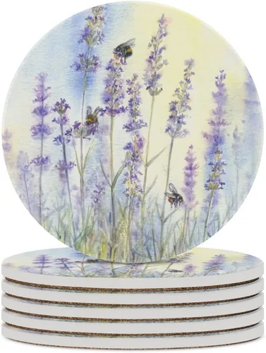 Vista 18 de Van Gogh - Juego de 4 posavasos abstractos de cerámica de diatomita absorbentes con base de corcho, protección de mesa, adecuados para mesas