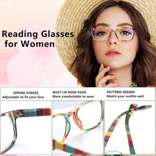 Vista 2 de CLASAGA Reading Glasses for Women, Pattern Print Blue Light Blocking Stylish Ladies Computer Readers Eyeglasses