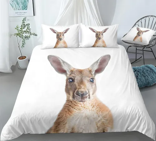 Vista 4 de REALIN Cartoon Kangaroo Bedding Kangaroo Australia Animals Duvet Cover Set Girl Boy Kids Bed Sets 2/3/4PCS Quilt Covers/Sheets/Pillow
