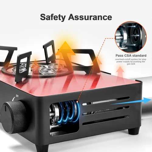 Vista 2 de Odoland Estufa de butano para campamento 7500BTU con funda de transporte compacta, estufa de gas portátil certificada por CSA para mochileros, Negro