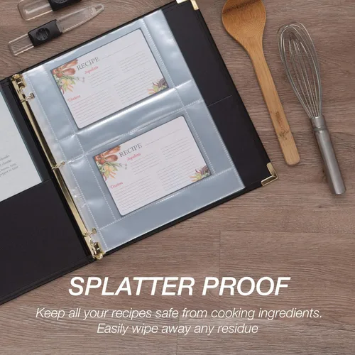 Vista 5 de Samsill Protectores de páginas para tarjetas de recetas de 8.5 x 11 pulgadas, 25 unidades, 2 hojas de carga lateral de bolsillo para carpetas de 3