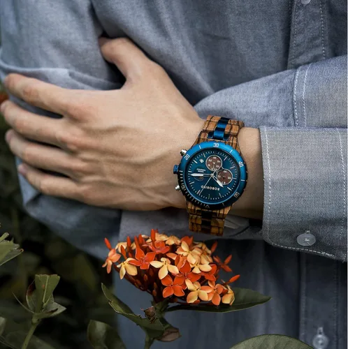 Vista 4 de 2win Relojes de madera grabados personalizados para hombre, a la moda, multifunción, reloj personalizado para cumpleaños, aniversario, relojes