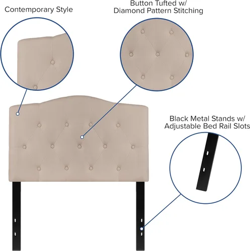Vista 41 de BizChair Cabecero tapizado capitoné tamaño individual en tela blanca