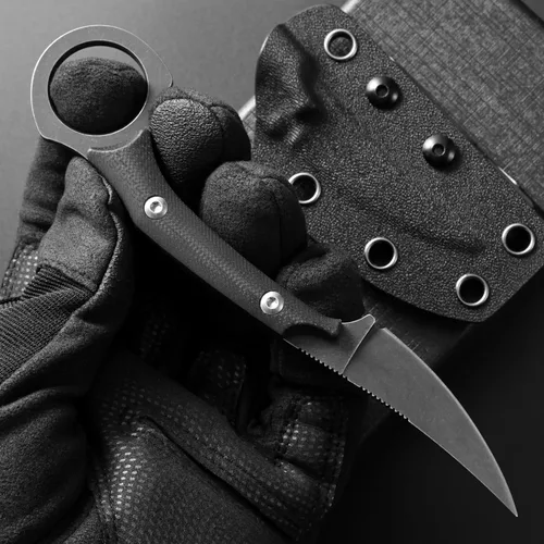 Vista 7 de C1150 Cuchillo de hoja fija con hoja de acero D2 y mango G10, cuchillo de garra para EDC al aire libre, camping, senderismo (negro)