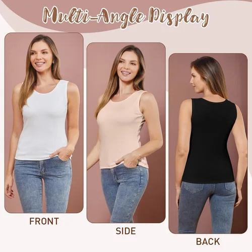 Vista 5 de 3 piezas de camisetas térmicas sin mangas para mujer, ropa interior de forro polar, suave, sin mangas, chaleco de capa base cálida