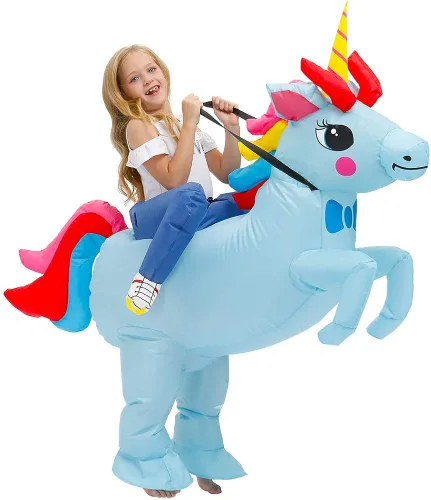 Vista 3 de KOOY Disfraz inflable para niños disfraz de unicornio divertido y elegante disfraz de Halloween para niños