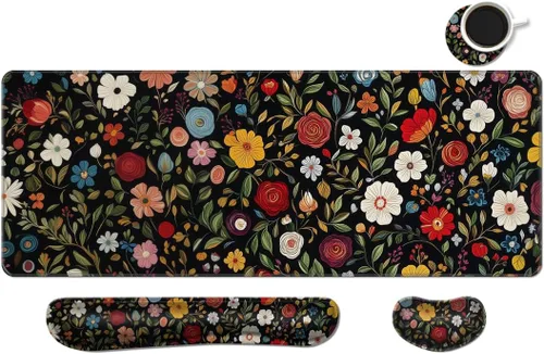 Vista 25 de MIBITRI - Juego de alfombrilla de mouse y teclado, alfombrilla de mouse extendida para juegos + soporte ergonómico para muñecas del teclado, espuma