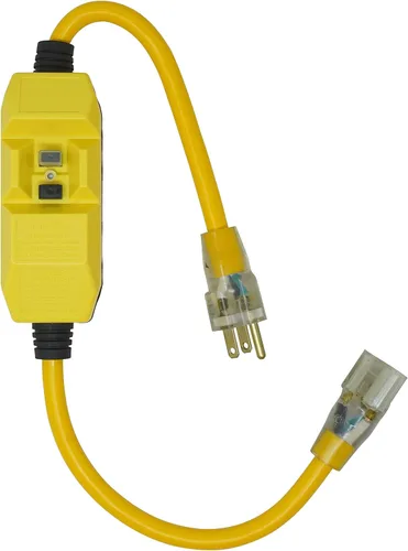 Woods 2817 Jacket Contractor Grade SJTW Cable de extensión súper flexible con Gfci en línea y extremo aligerado 3 12 Awg 15 A 1-Outlet Amarillo