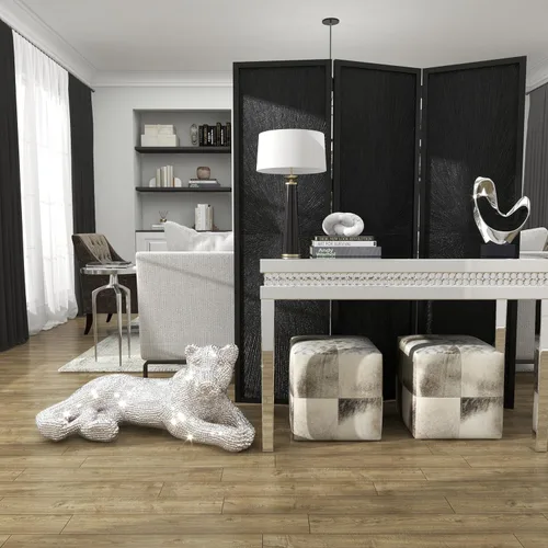 Vista 8 de Deco 79 Escultura de leopardo Polystone con exterior de diamante tallado facetado, 39 x 19 x 14 pulgadas, plata