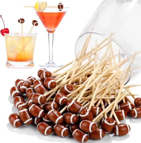 Vista 9 de Aodaer 100 piezas de béisbol decorativos de béisbol deportes extremos de cóctel pinchos de cóctel de bambú de 4.7 pulgadas, palillos de frutas