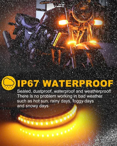 Vista 5 de Tira de luz diurna de 5 pulgadas para motocicleta, tira LED switchback blanca y ámbar DRL, intermitentes secuenciales, anillo de horquilla de señal