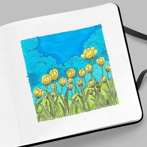 Vista 5 de Almohadilla de Papel para Marcadores Cuadrado 5x5 a Prueba de Sangre, Libro de Bocetos de Papel Bristol para Tinta de Alcohol de 110 GSM, Diario