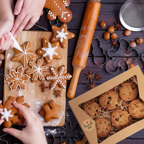 Vista 4 de Eupako Cajas de Galletas con Ventana 8x6x2.5 Pulgadas, 24 Piezas Cajas Auto-Popup Marrone para Panadería, Donas, Caramelos, Pastelería, Cupcakes