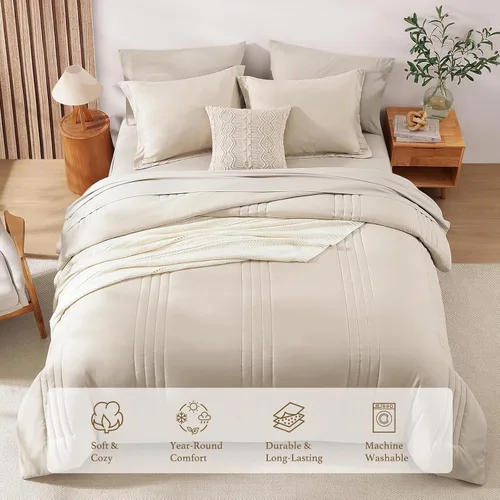 Vista 3 de Monbix Juego de ropa de cama tamaño Twin XL - Juego de 5 piezas extra largo para dormitorio, diseño acolchado, cama en una bolsa Twin XL