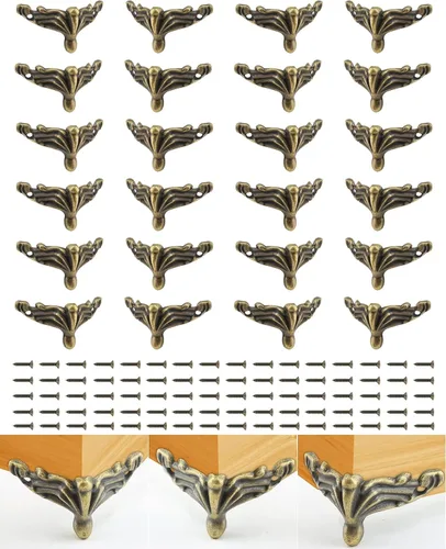 Vista 10 de 24 patas de caja de latón antiguo para cajas de madera, joyas en el pecho, esquina de almacenamiento, protector de aleación de zinc para relieve