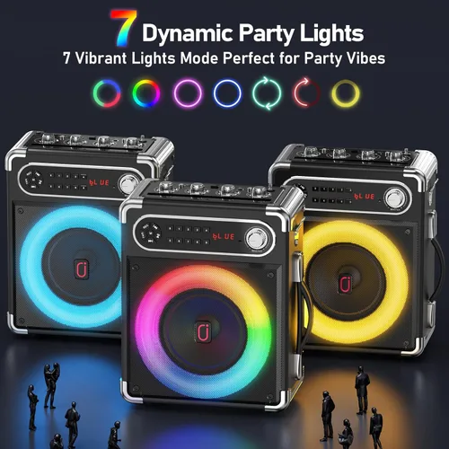 Vista 9 de Máquina de karaoke con 2 micrófonos inalámbricos, woofer mejorado de 6.5 pulgadas y tweeter de 2 pulgadas: altavoz de karaoke portátil Bluetooth