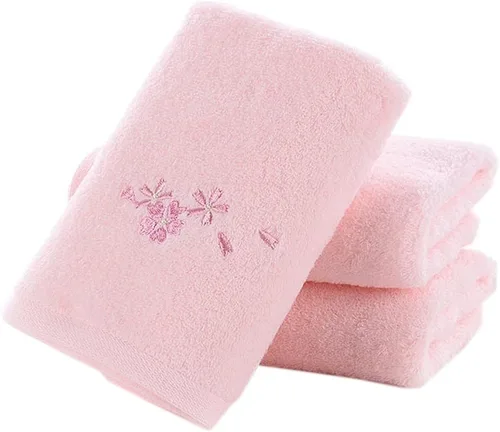 Pidada - Juego de 3 toallas de mano bordadas, diseño floral, color rosa Flor Rosa