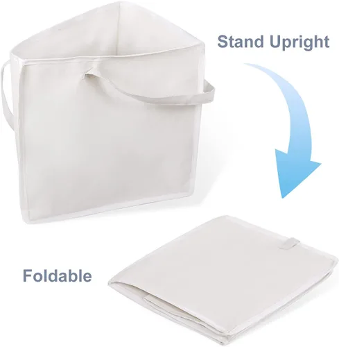 Vista 2 de Bolsa plegable triangular con asas, organizadores que ahorran espacio, almacenamiento ordenado en armarios, 18 x 13 x 13.2 pulgadas, blanco