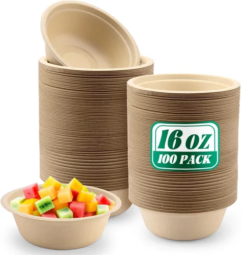 Vista 8 de Oomcu Paquete de 100 cuencos de sopa desechables pequeños de 8 onzas a granel, compostables y biodegradables, cuencos de papel reciclado resistentes