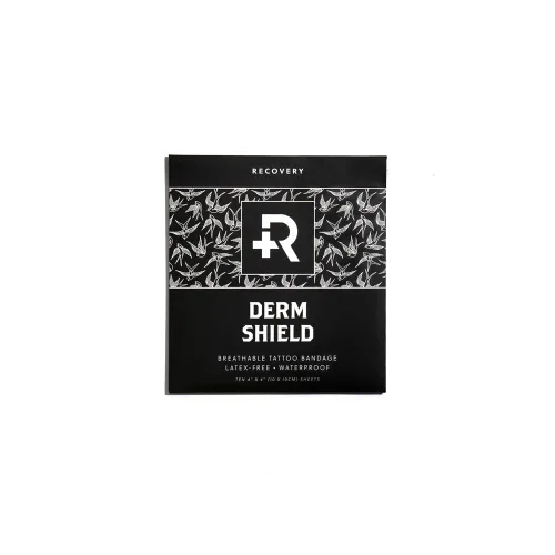 Recovery Aftercare Derm Shield - Vendaje adhesivo transparente e impermeable para tatuajes, 4 x 4 pulgadas, paquete de 10