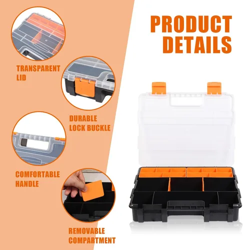Vista 8 de TCE Caja de herramientas organizadora de piezas, caja de herramientas de almacenamiento versátil y duradera para pernos, tornillos, clavos, tuercas