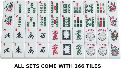 Vista 5 de Set - Caja de aluminio con ruedas - 166 azulejos blancos de primera calidad, brazos de empuje modernos, plata, Mahjong occidental