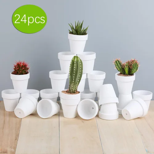 Vista 6 de FCFKUK 24 piezas de macetas mini de arcilla, 2.5" de cerámica de terracota, macetas para cactus, flores y suculentas, con agujero de drenaje