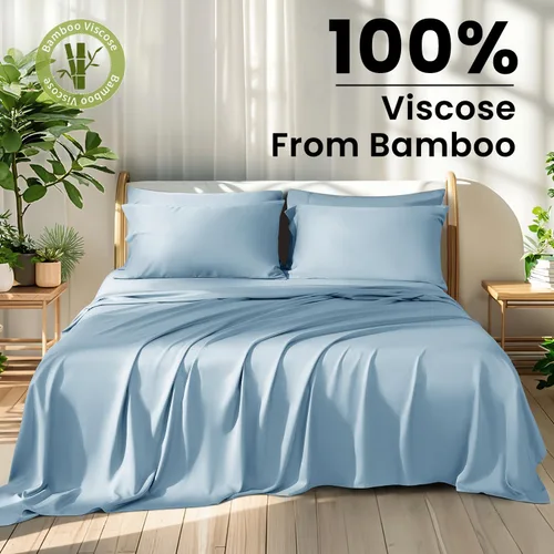 Vista 145 de Shilucheng Sábanas 100% viscosa derivada de bambú, tamaño matrimonial, 4 piezas, ultra refrescantes y sedosas, bolsillo profundo de 16 pulgadas