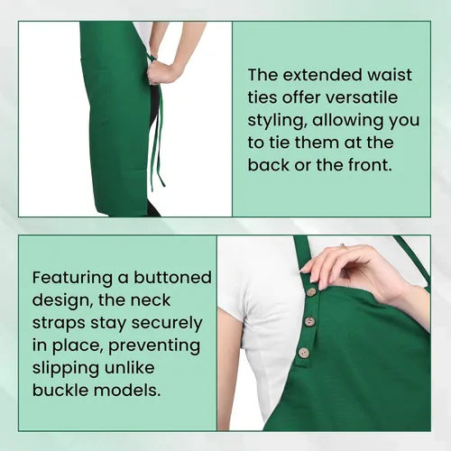 Vista 6 de Kitchen Apron Cotton Waterdrop Resistant with adjustable Aprons for Women with Pockets 9 Color option Cooking