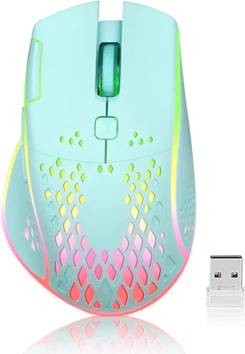 Vista 9 de VEGCOO Ratón Inalámbrico para Juegos, C30 Silent Click Ratón Inalámbrico Recargable para Juegos con Tecla de Doble Clic y Luces LED Coloridas, 3