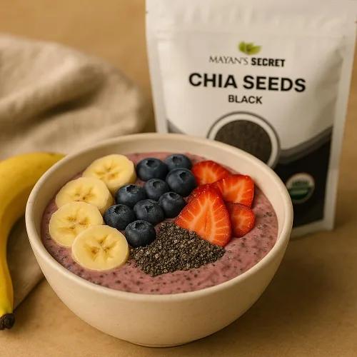 Vista 5 de Mayan's Secret - Semillas de chía orgánicas negras – Certificado USDA, sin OMG, vegano, superalimento sin gluten - Omega-3-2 lbs (907g)