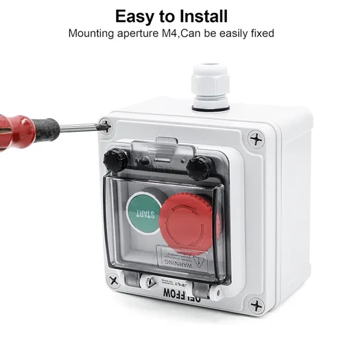Vista 4 de IP67 Caja Impermeable para Exteriores 2 Botones Pulsadores (Letra) Botón de Parada de Emergencia Botón Pulsador Momentáneo con Cubierta Protectora