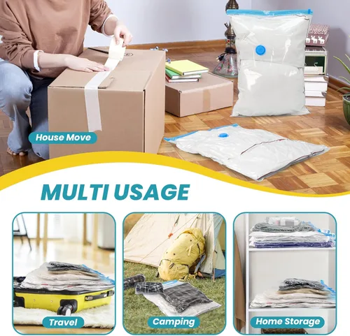 Vista 5 de Bolsas de almacenamiento al vacío, 8 bolsas de almacenamiento al vacío jumbo que ahorran espacio, bolsas de sellado al vacío para ropa, ropa