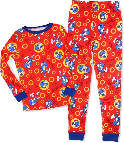 Vista 2 de Sonic The Hedgehog Boys FAST Long Sleeve Shirt And Pants 4 Piece Video Game Sleepwear Pajama Set